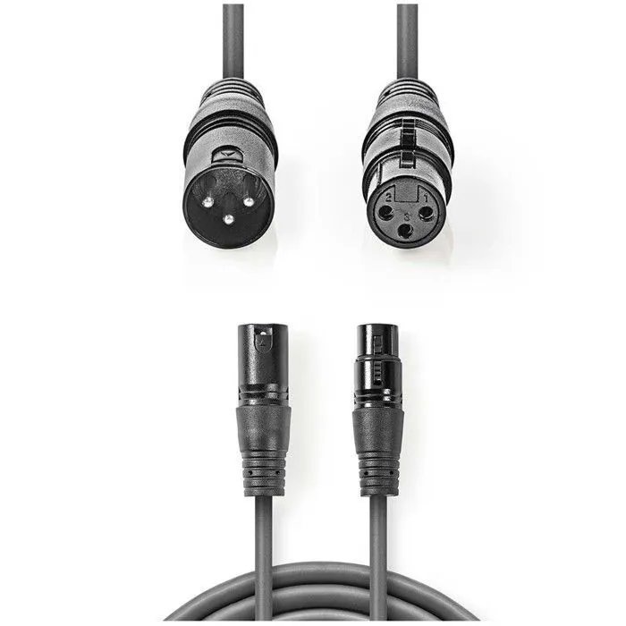 Audio Club XLR 15M PRO Cable - 3-Pin XLR Male to 3-Pin XLR Female - 15m Grey