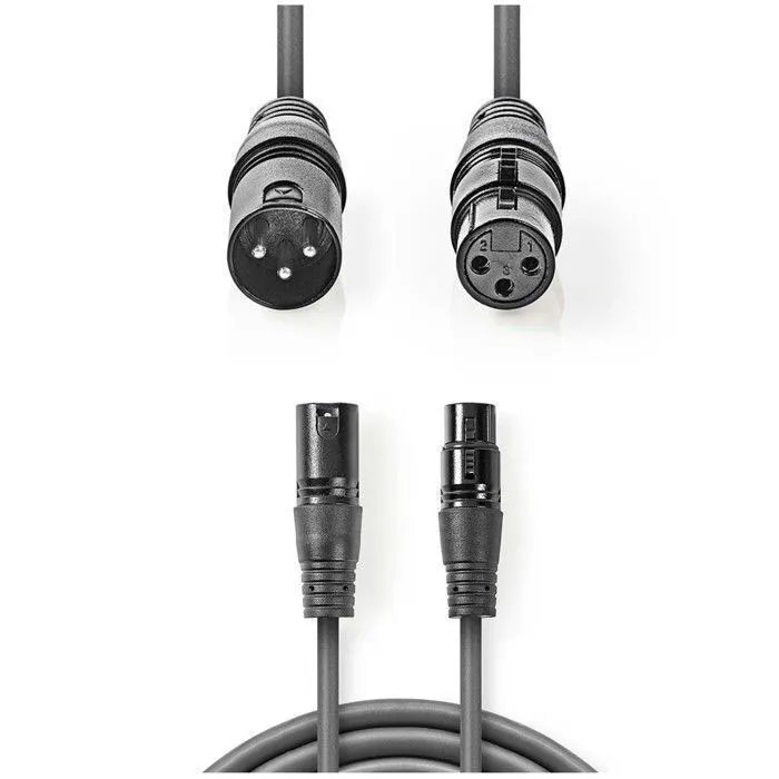 Audio Club XLR Cable 10M PRO - 3-Pin Male to 3-Pin Female - 10m Grey
