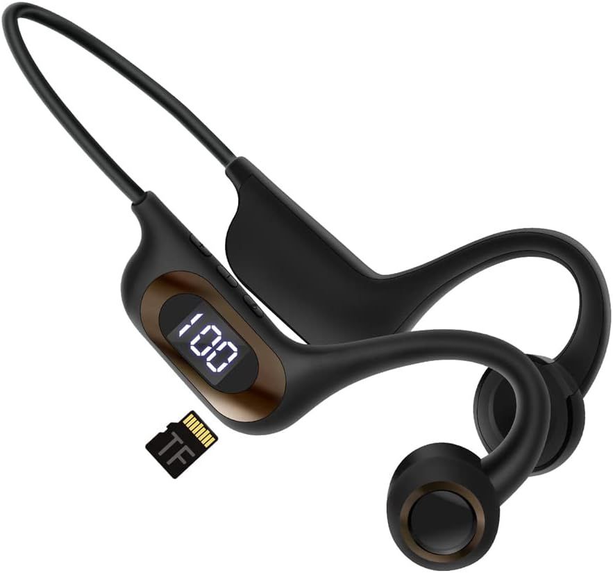GBOKYN Bluetooth Bone Conduction Headset with Microphone, Open Ear Design, Sweat-Resistant (Black)