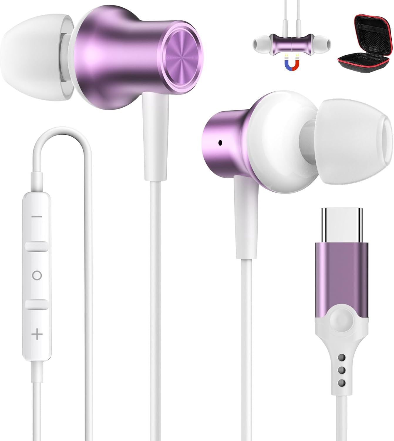 USB C Earbuds for Samsung A17/A16/A55/A36/S26 and More - Magnetic Wireless In-Ear Headphones with Microphone