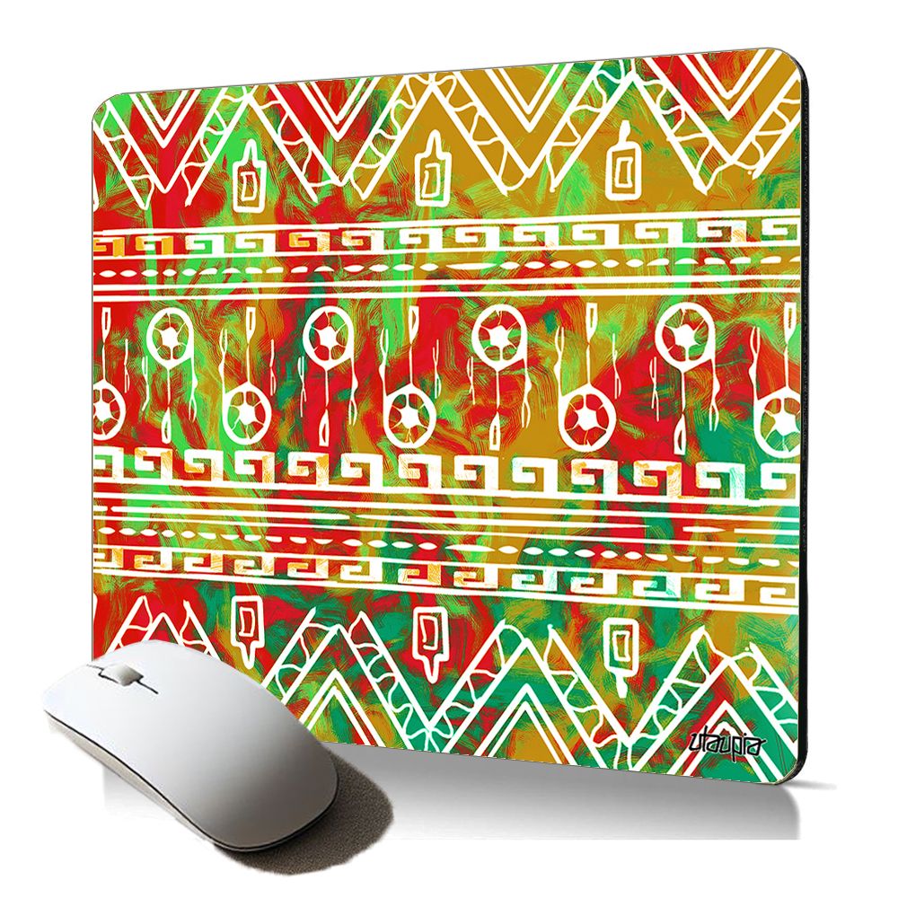 Tapis de souris souple Utaupia avec motif azteque, fond ethnique, accessoire décoratif flexible pour bureau PC