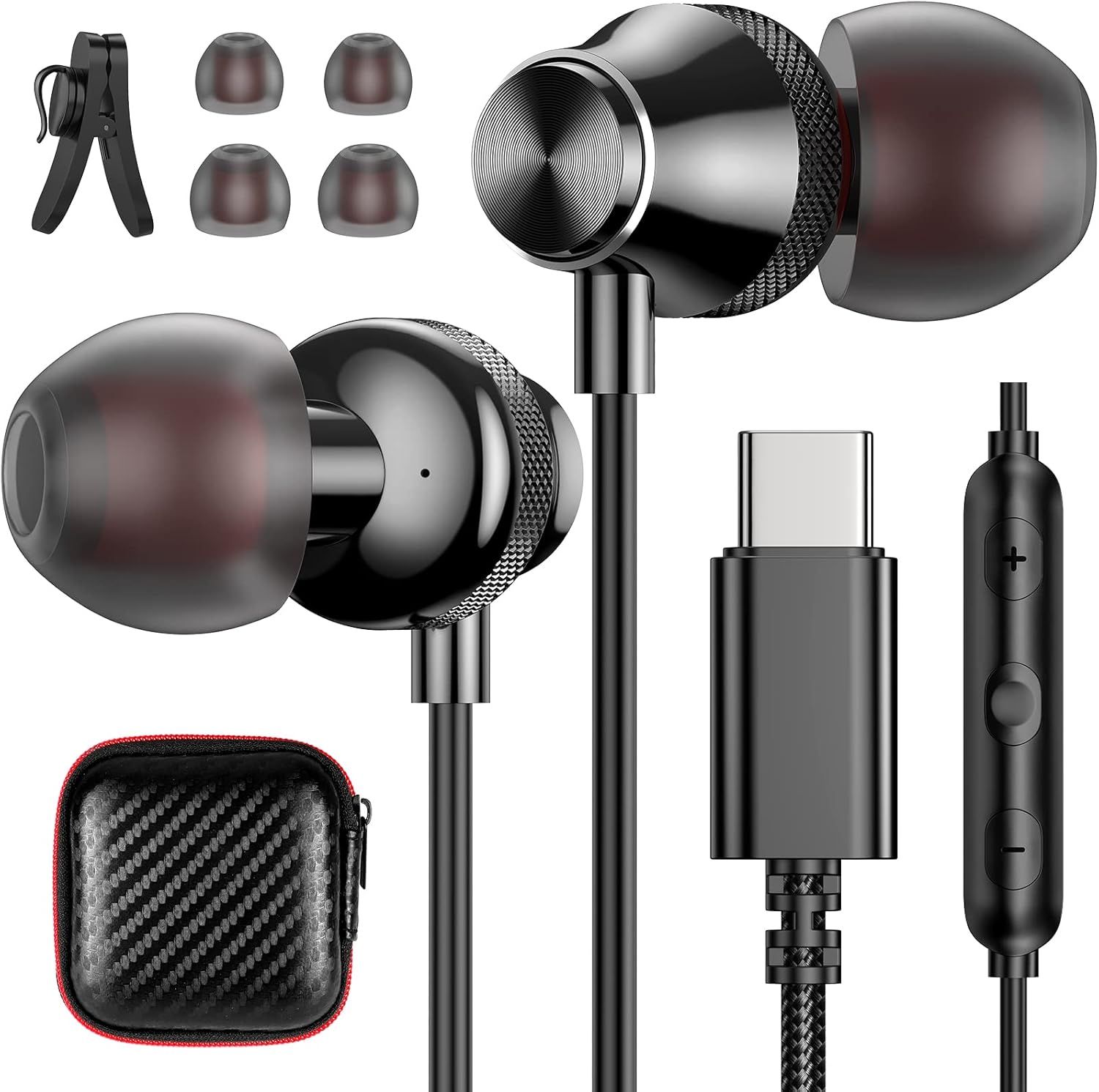 USB C Earbuds for iPhone 17/16, Samsung Galaxy A Series, Pixel & More - Noise Cancelling Headphones with Microphone and Volume Control