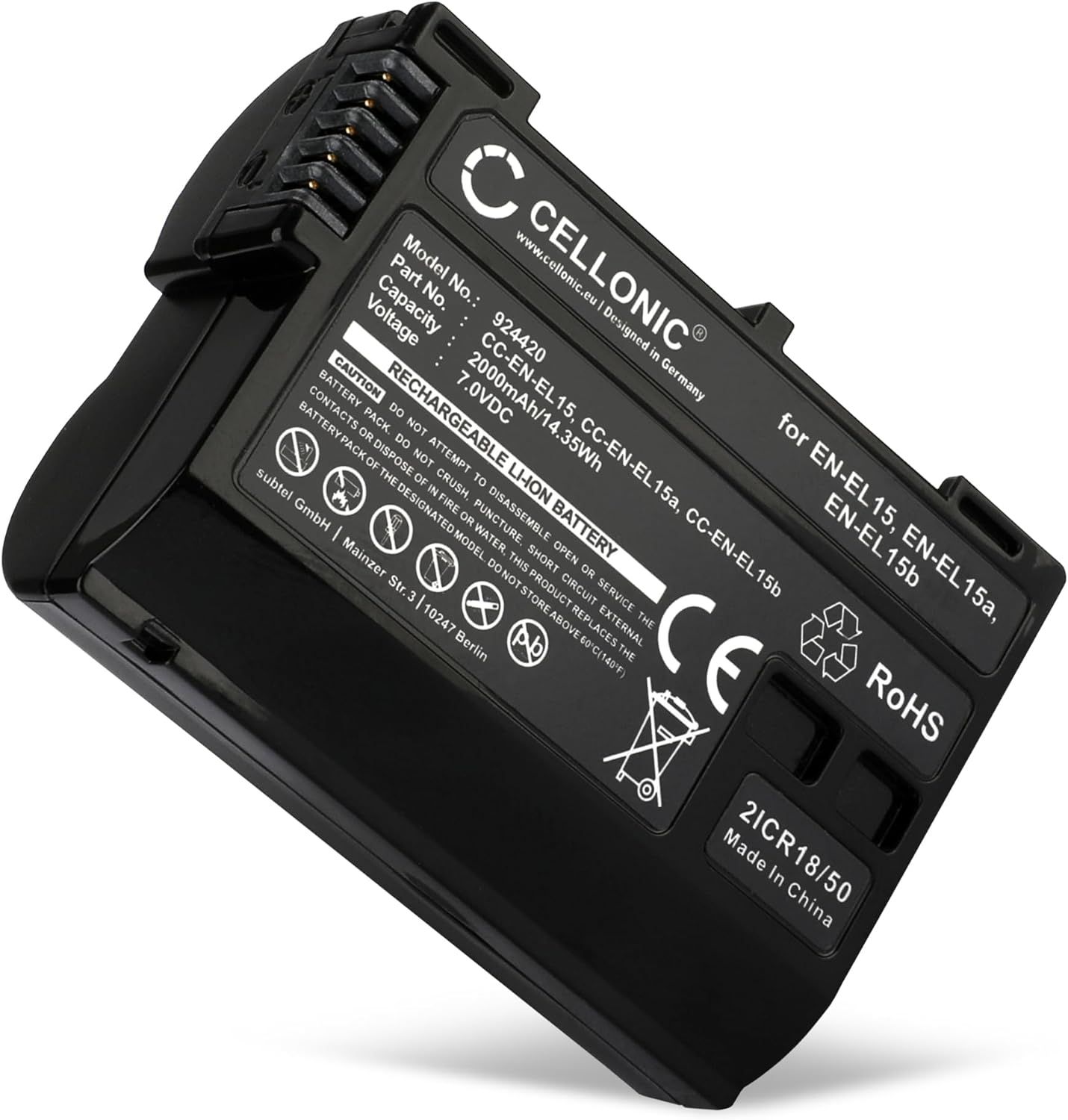 Batterie Nikon EN-EL15b/EN-EL15a - Compatible avec D750, D850, D500, D7500 (7.0V, 2000mAh)