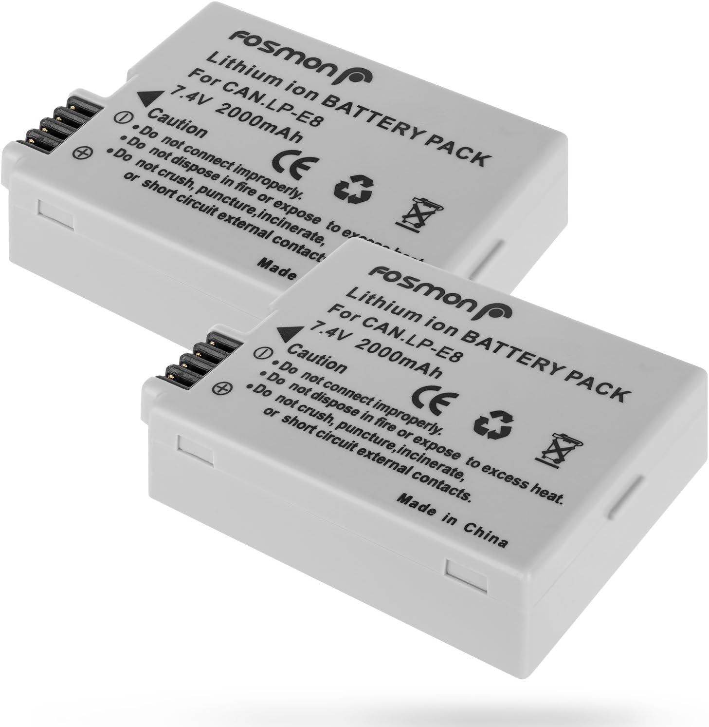 LP-E8 Replacement Batteries for Canon - 7.4V, 2000mAh Li-Ion - Compatible with Canon Rebel T3i, T2i, 550D, EOS 700D Cameras - 2 Pack