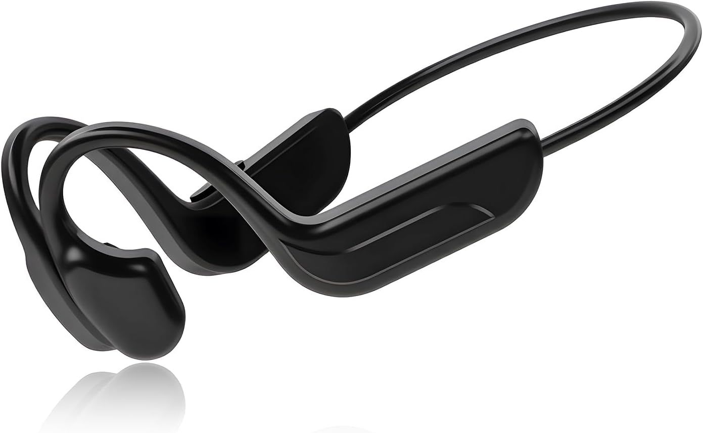 Bone Conduction Bluetooth Headphones, V5.2 Hi-Fi Stereo Sweatproof Sport Earbuds with HD Microphone, 8-Hour Battery Life, Black