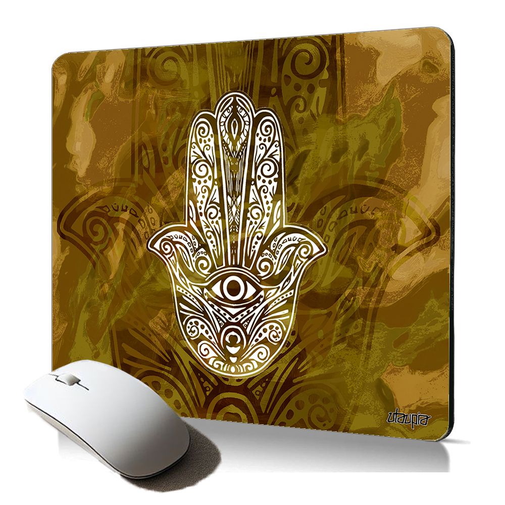 Tapis de souris souple et ergonomique Utaupia avec main de Fatima et œil khamsa, création berbère originale (cadeau porte-bonheur)