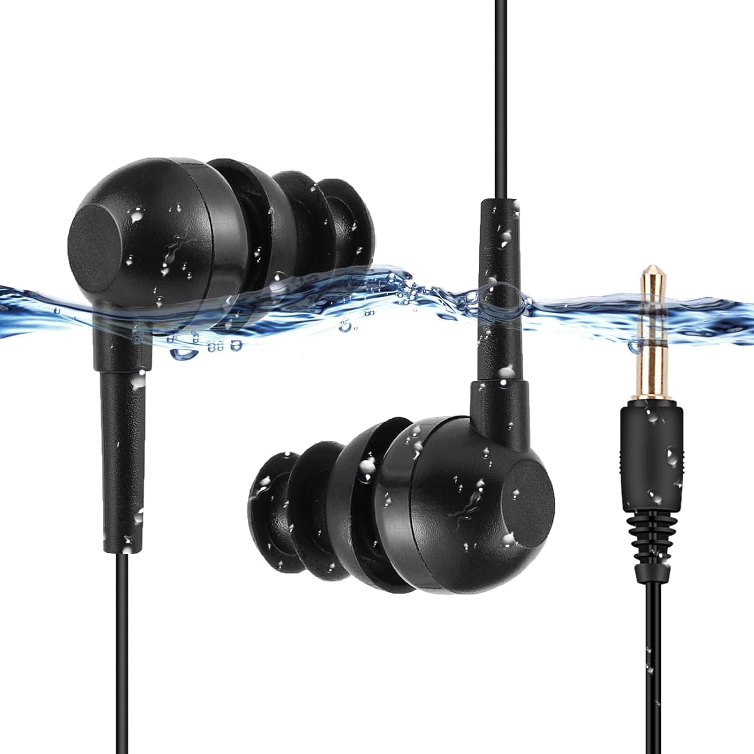 Waterproof 3.5mm Earbuds IPX8, Swim Earphones with Adjustable Hook and Extension Cable