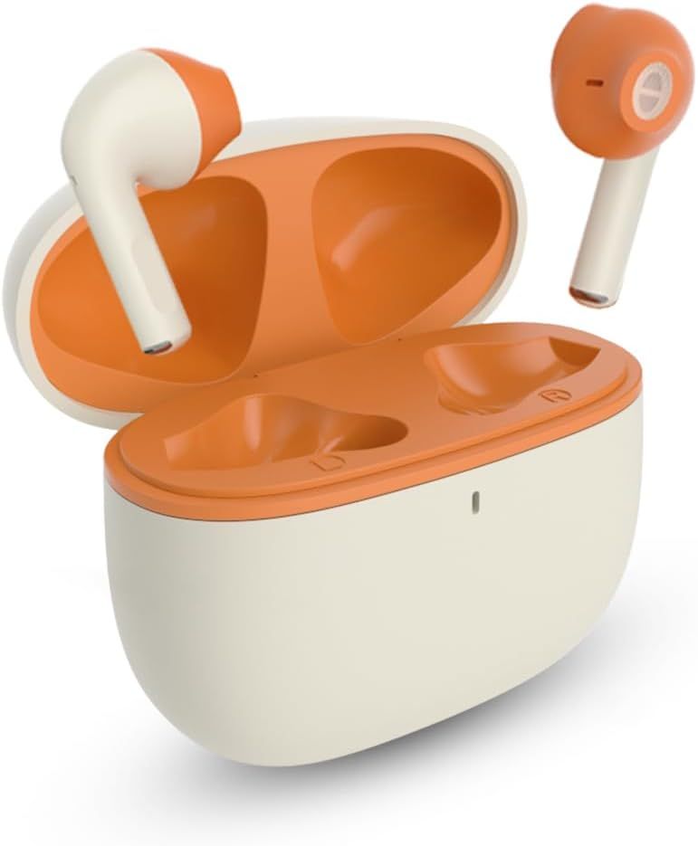 Clan K1 - Wireless Semi-In-Ear Headphones with Integrated Controls, Bluetooth Earbuds, Orange & Compact Design