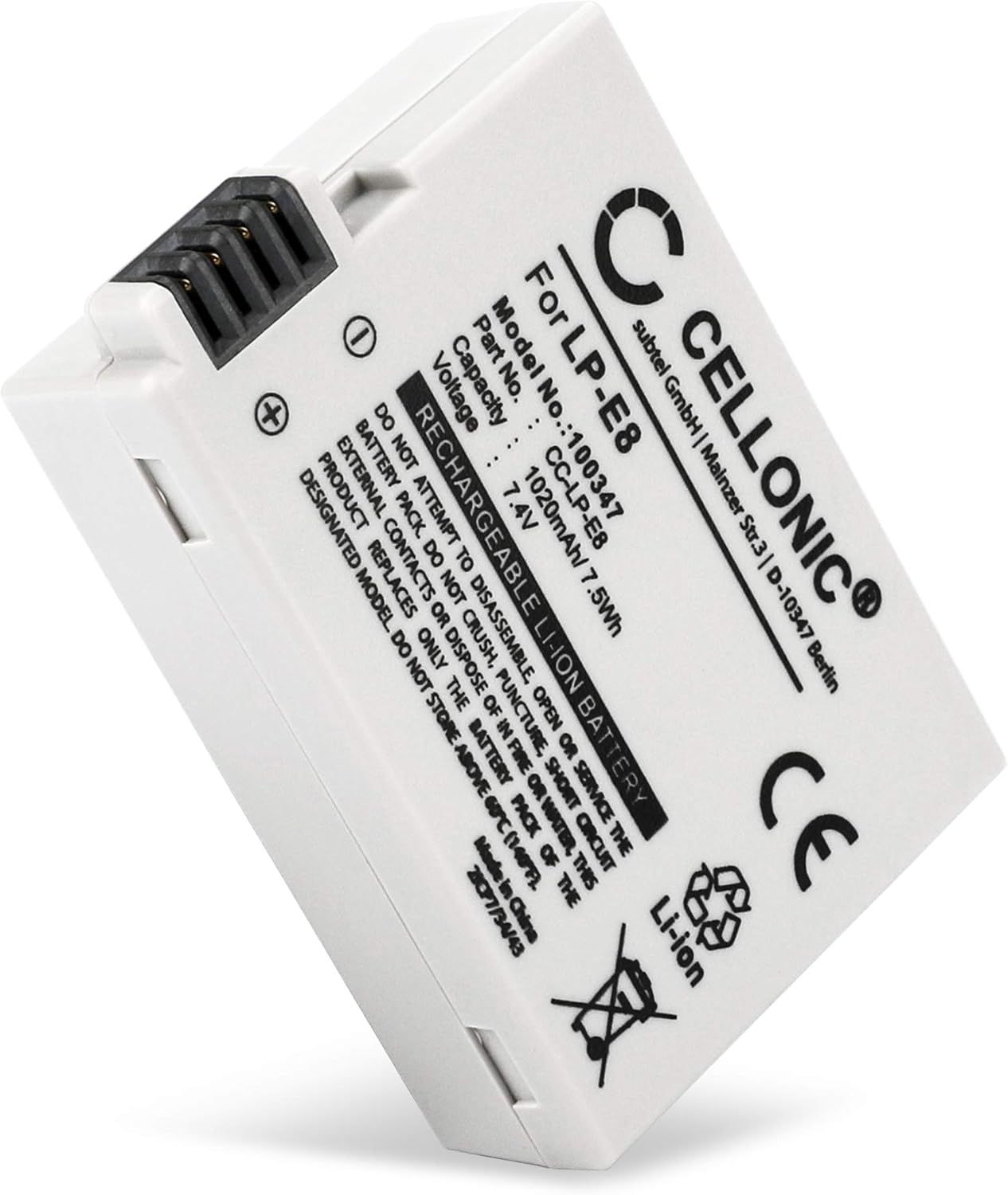 Batería para Canon EOS 550D, 600D, 700D (7.4V, 1020mAh, LP-E8)