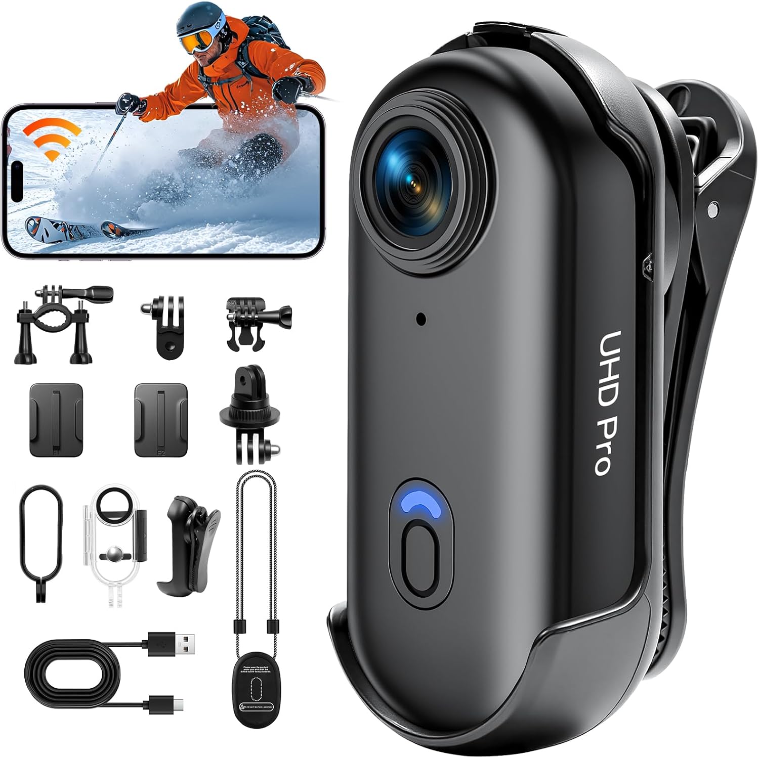 SecuraLen Sport Camera WiFi, 1080p HD Moto 360 Waterproof Kit, 150° Wide Angle Dashcam Mini, 1-inch Design Compatible with Social Media Sharing, Diving/Cycling