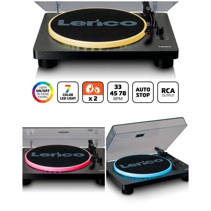 Lenco Platinum Vinyl Record Player - USB Recording - Built-in Preamp - 33/45/78 RPM - Multi-Color LED Lighting