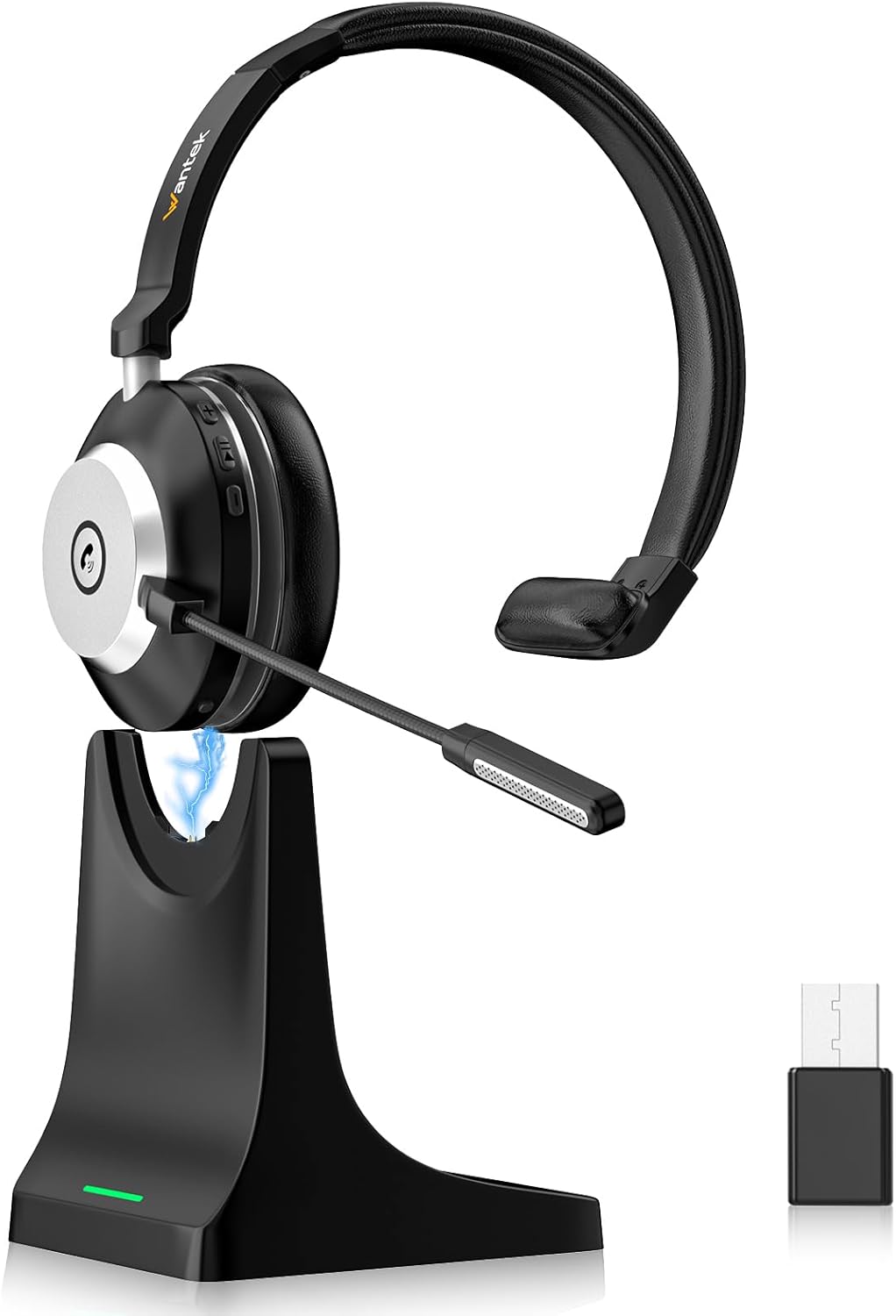 Synergia Serene Bluetooth Mono Headset with AI Noise Cancellation for Office & Conferencing (PC/Smartphone/Teams/Zoom) U2013 Charging Base & USB Dongle Included