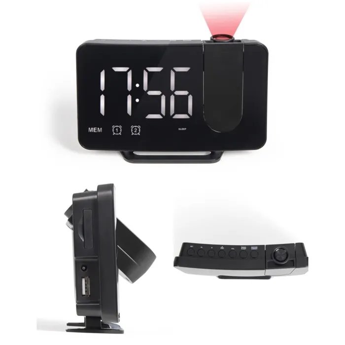 Livoo Double Alarm Clock with Time Projection - Radio Wake-Up Call