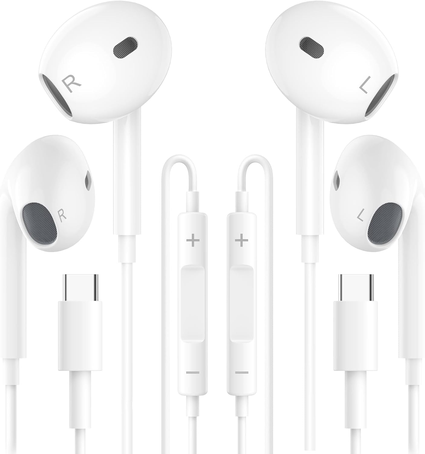 KALANKA - Pack de 2 Auriculares con Cable USB-C, Micrófono y Control de Volumen, Son Estéreo de Alta Calidad para iPhone 16/15 Pro Max/Plus, Samsung Galaxy S24/S23, iPad Pro y Google Pixel