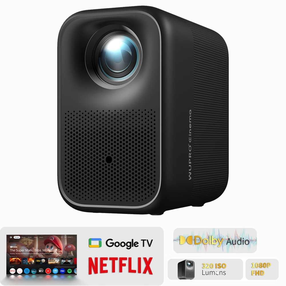 WUPRO G1 Projector, Google TV & Netflix Certified, 320 Lumens ISO, Native 1080p Resolution, 4K Compatible, Automatic Focus & Automatic Trapeze Correction