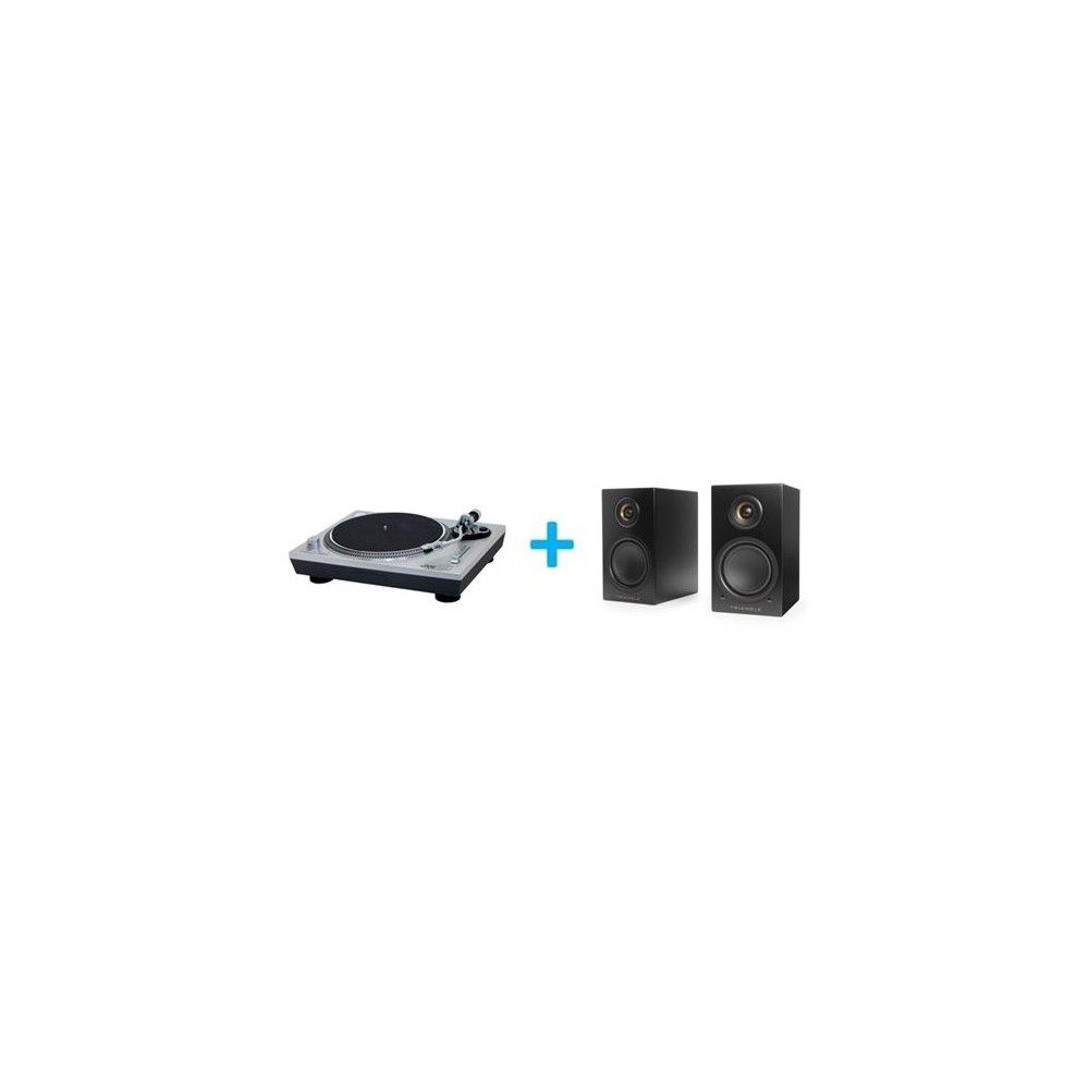 Paquete JVC AL F85S de reproductor de vinilo con 2 altavoces amplificados Triangle LN01A, negro