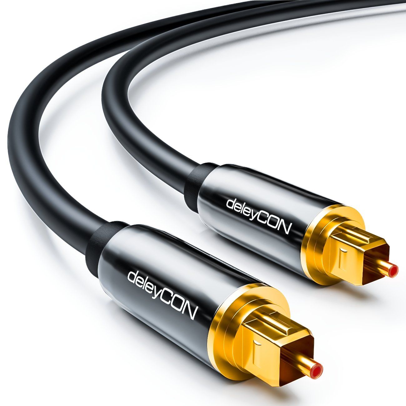 Deleycon Digital Audio Cable, 2m Toslink Optical S/PDIF with Metal Connectors - Black