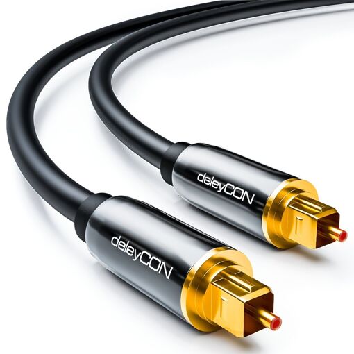 Câble audio numérique Deleycon, 2m Toslink optique S/PDIF avec connecteurs métalliques - Noir