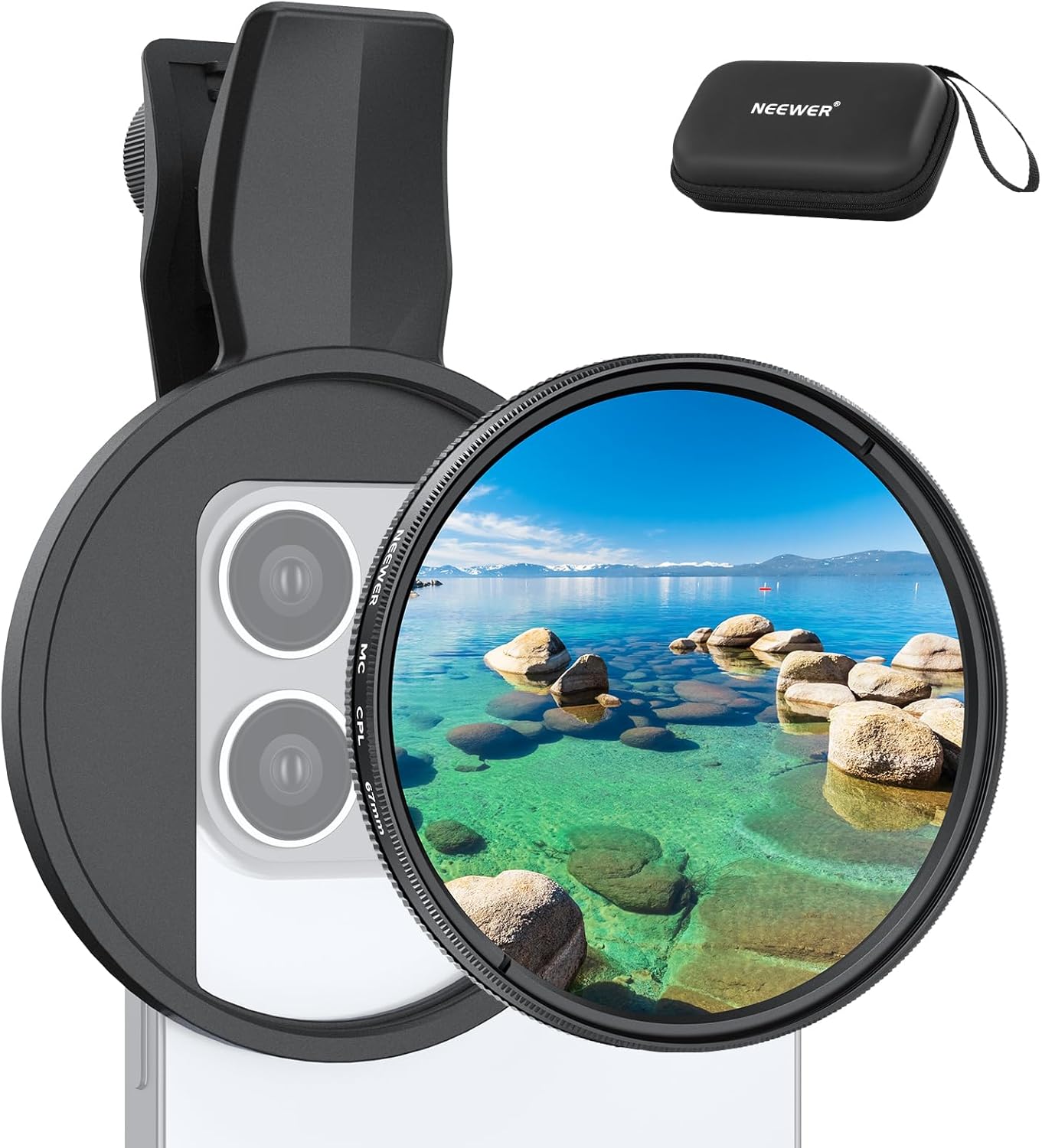 Filtro polarizador circular Neewer de 67 mm con soporte para iPhone