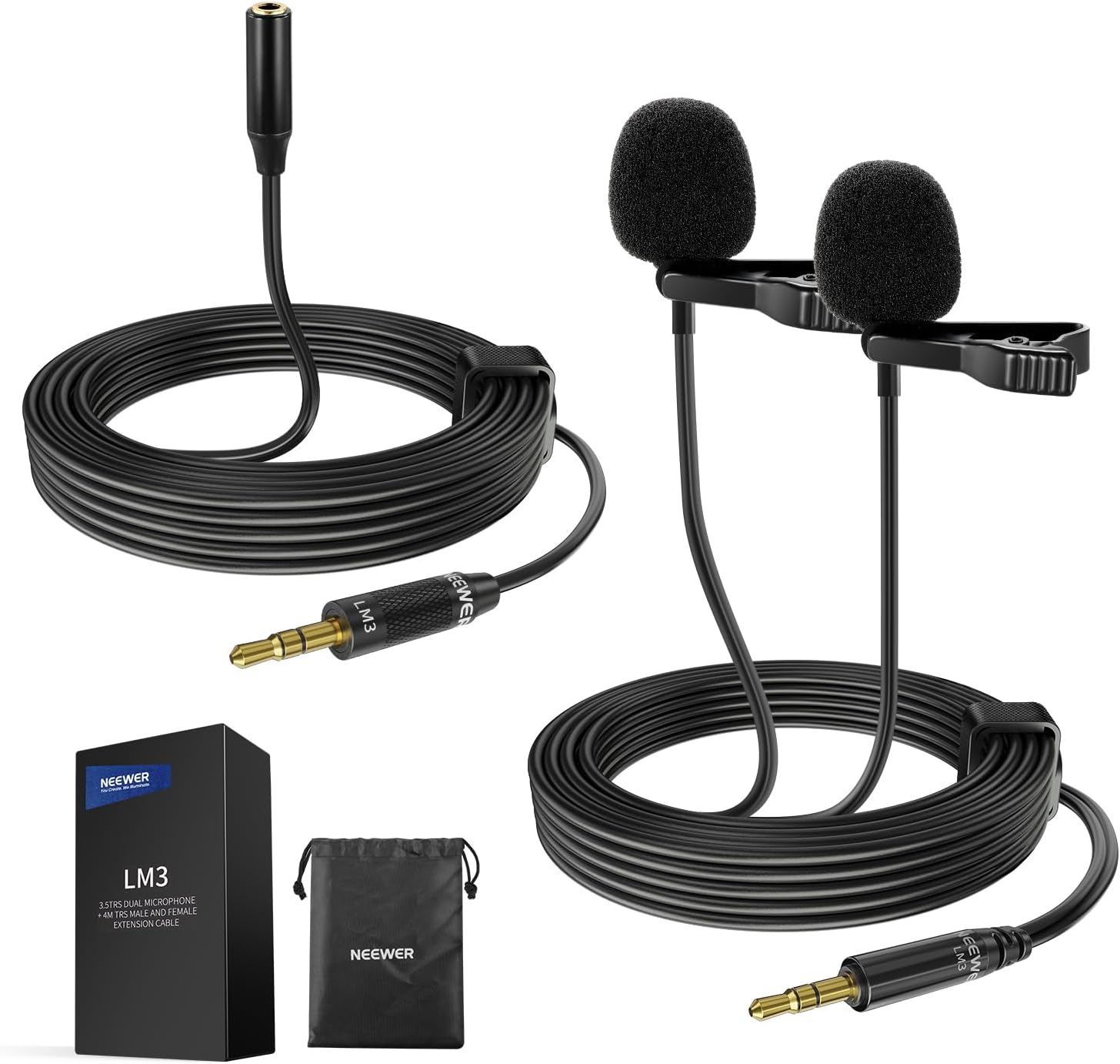 Neewer 2m Wired Lavalier Microphone with 4m Extension Cable, Mini Clip-On Condenser Omnidirectional Mic for DSLR, Camcorder, Interview, Vlog