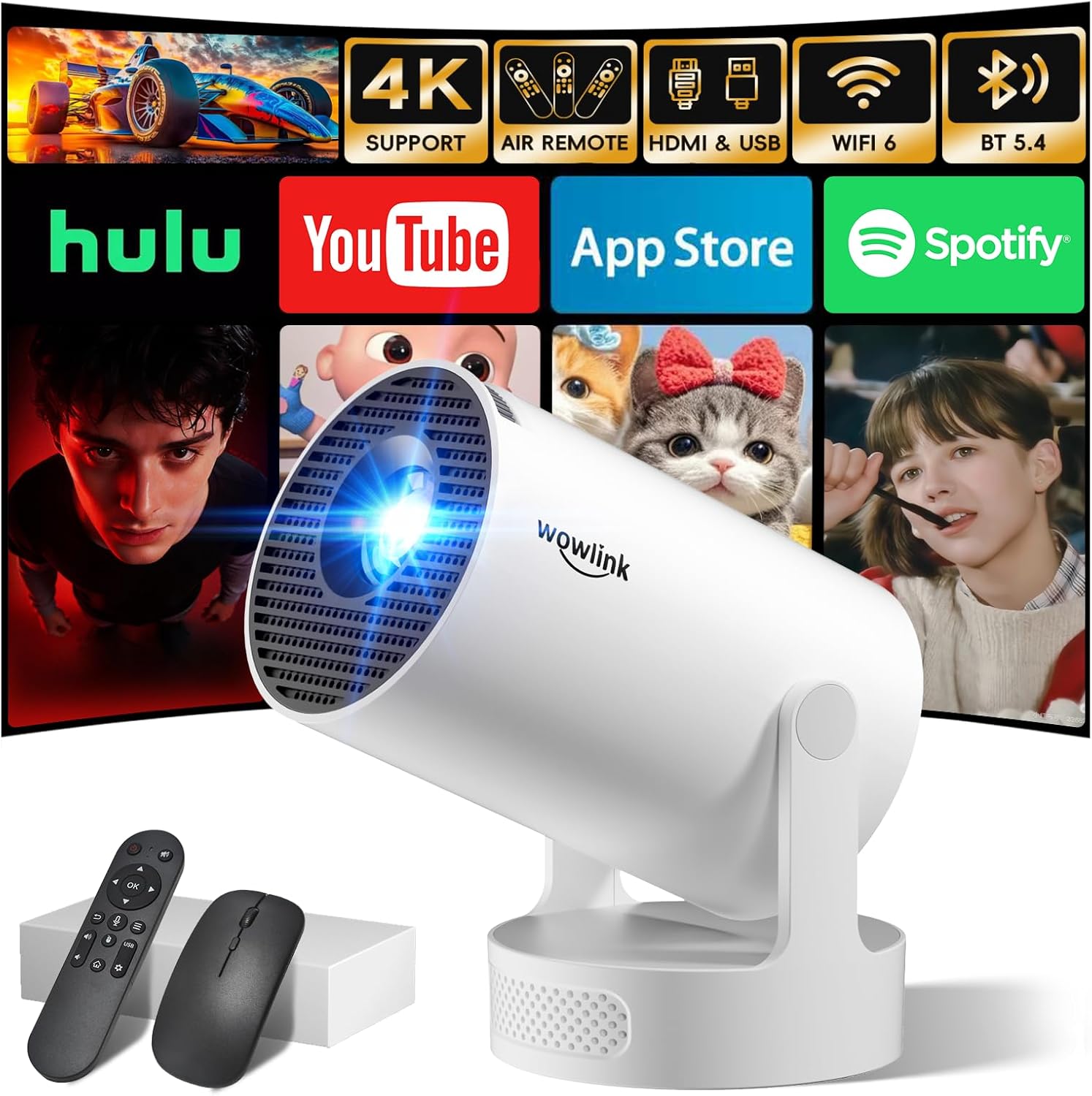 Wowlink W210 - Applications intégrées et projecteur mini mis à niveau de 2026 avec Wi-Fi 6 et Bluetooth 5.4