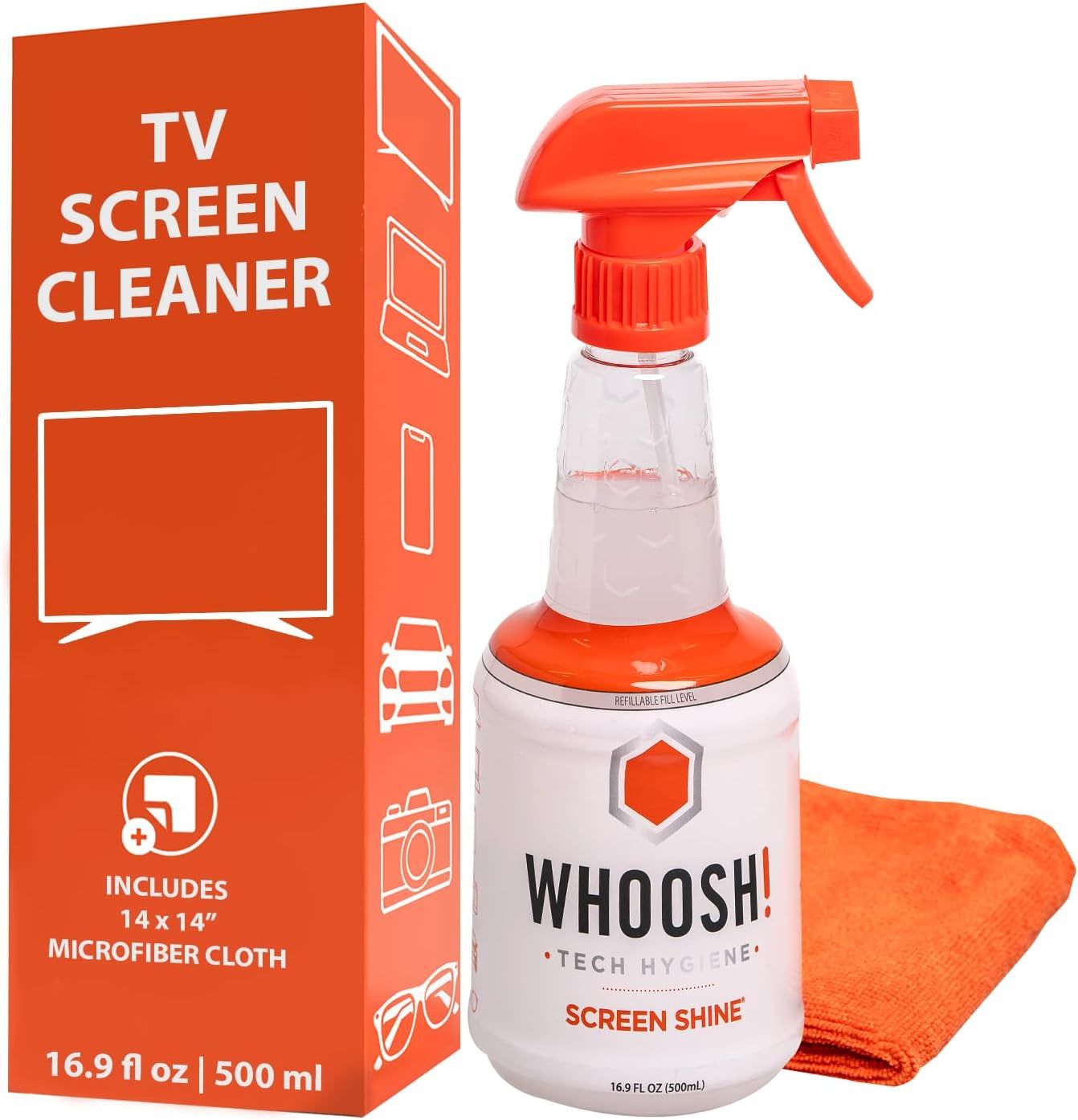 WHOOSH! OLED Pro Screen Cleaner - 500 ML with Microfibre Cloth for TVs, LCD and LED Screens - Trace-free, Safe and Non-Toxic - Ideal for Home or Office Use