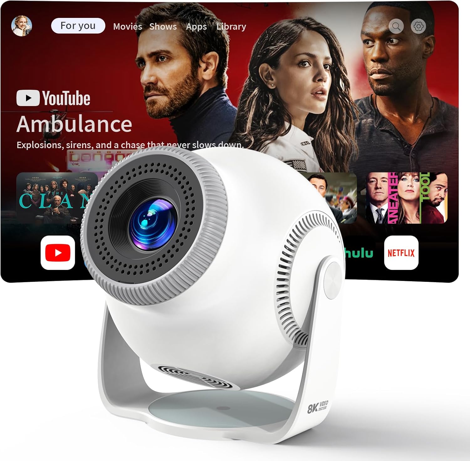 Buba Toys Mini Projector with Android 14, 480 ANSI Lumens, WiFi 6 & Bluetooth 5.4, 270° Rotation