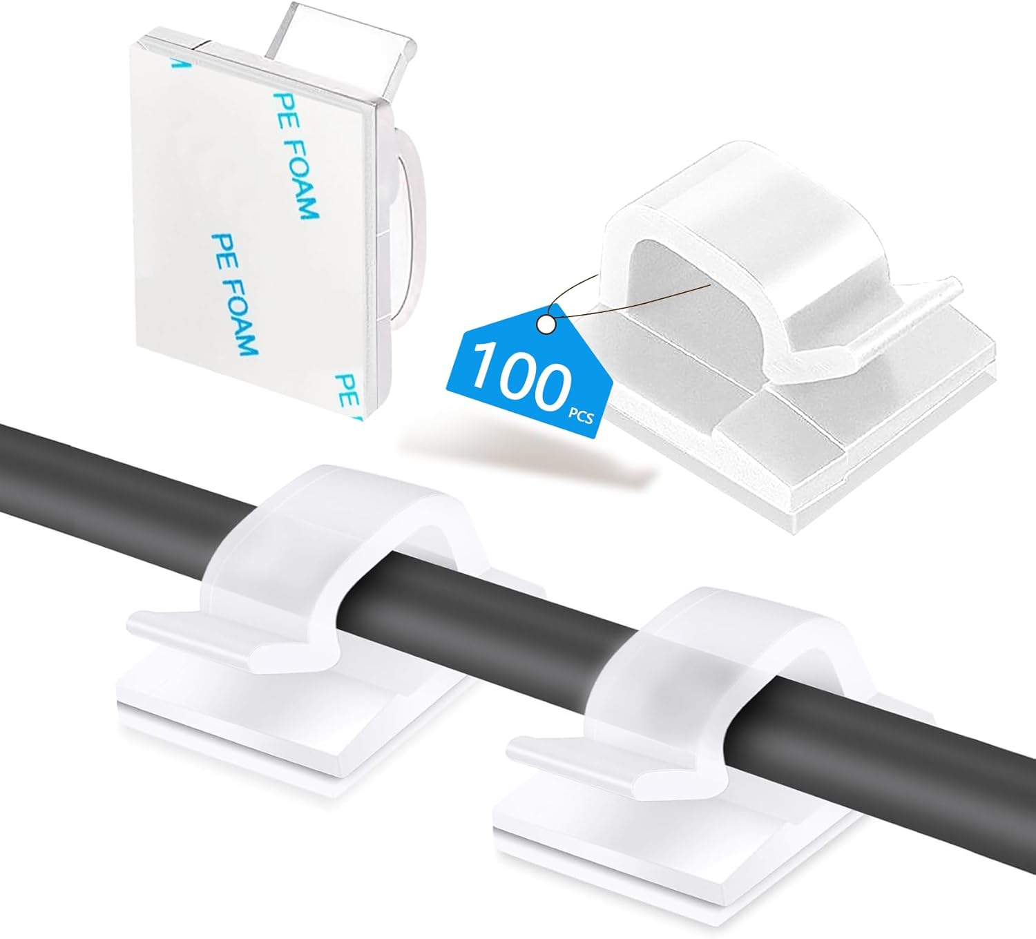 Abnii Cable Clips Set, 100 Pack - Cable Organizer, Adhesive Cable Holders