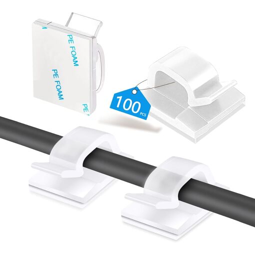 Ensemble de clips à câble Abnii, 100 pièces - Organisateur de câbles, Supports auto-adhésifs