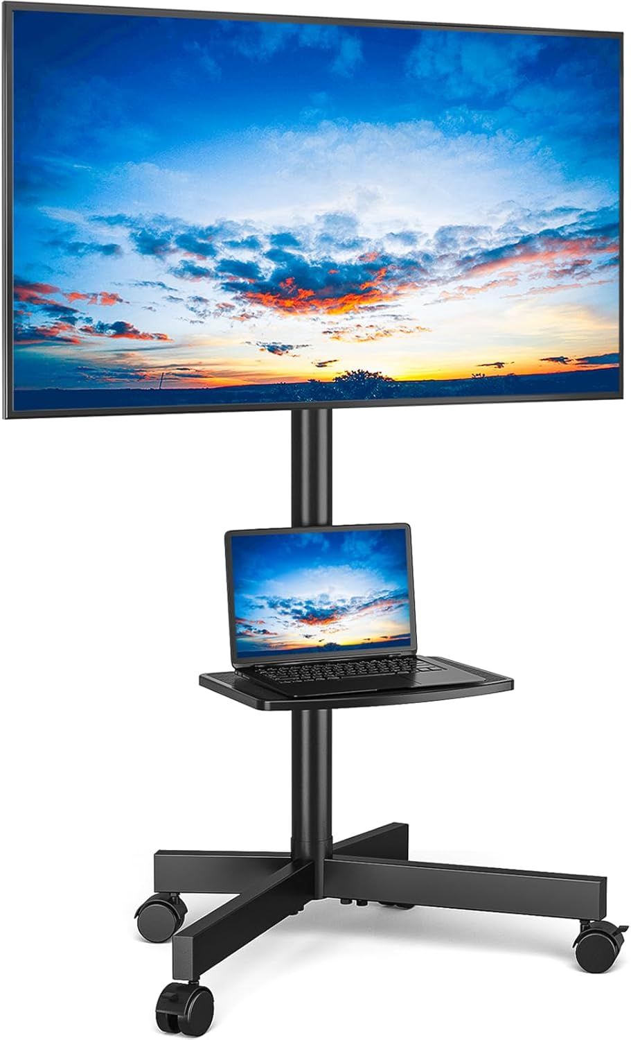 RFIVER TV Stand with Wheels - Mobile TV Cart, Adjustable Height and Pivoting, for 27"-60" TVs up to 40kg, Max VESA 400x400mm