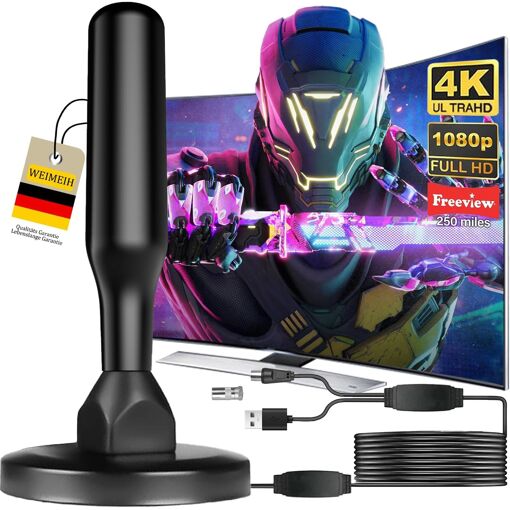 Antenne TV Intérieure Puissante WEIMEIH (2026) - Portée de 500 km, Réception à 360°, Compatible 4K (Noir)