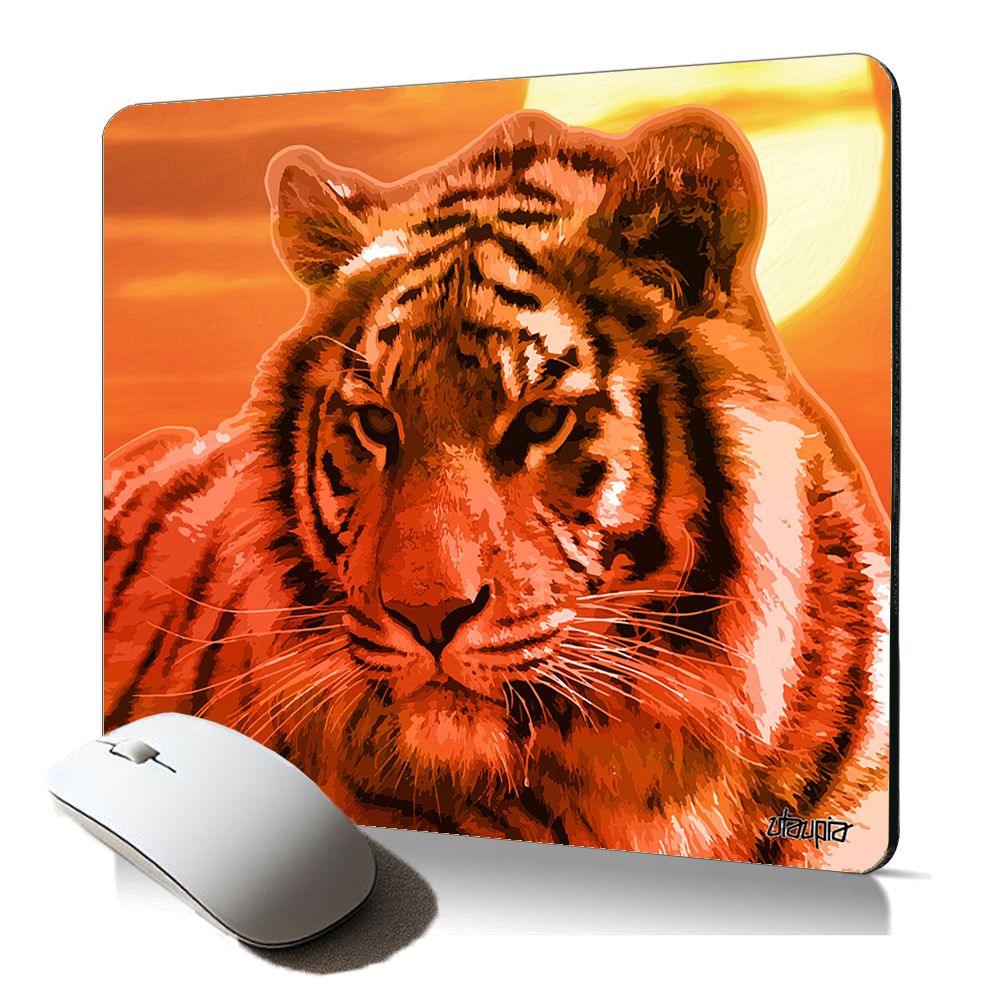 Alfombra de ratón suave Utaupia - Diseño de felino depredador de tigre naranja, regalo original para jugadores