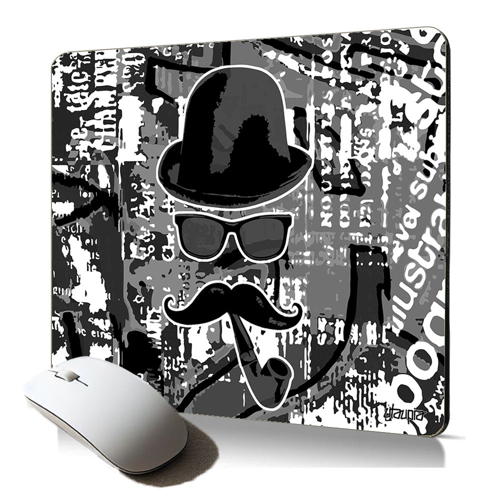 Utaupia Soft Mouse Pad - Street Art Design with Moustache, Black and White, Vintage Style