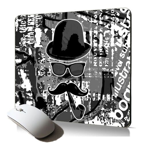 Tapis de souris souple Utaupia - Design d'art de rue avec moustache, noir et blanc vintage