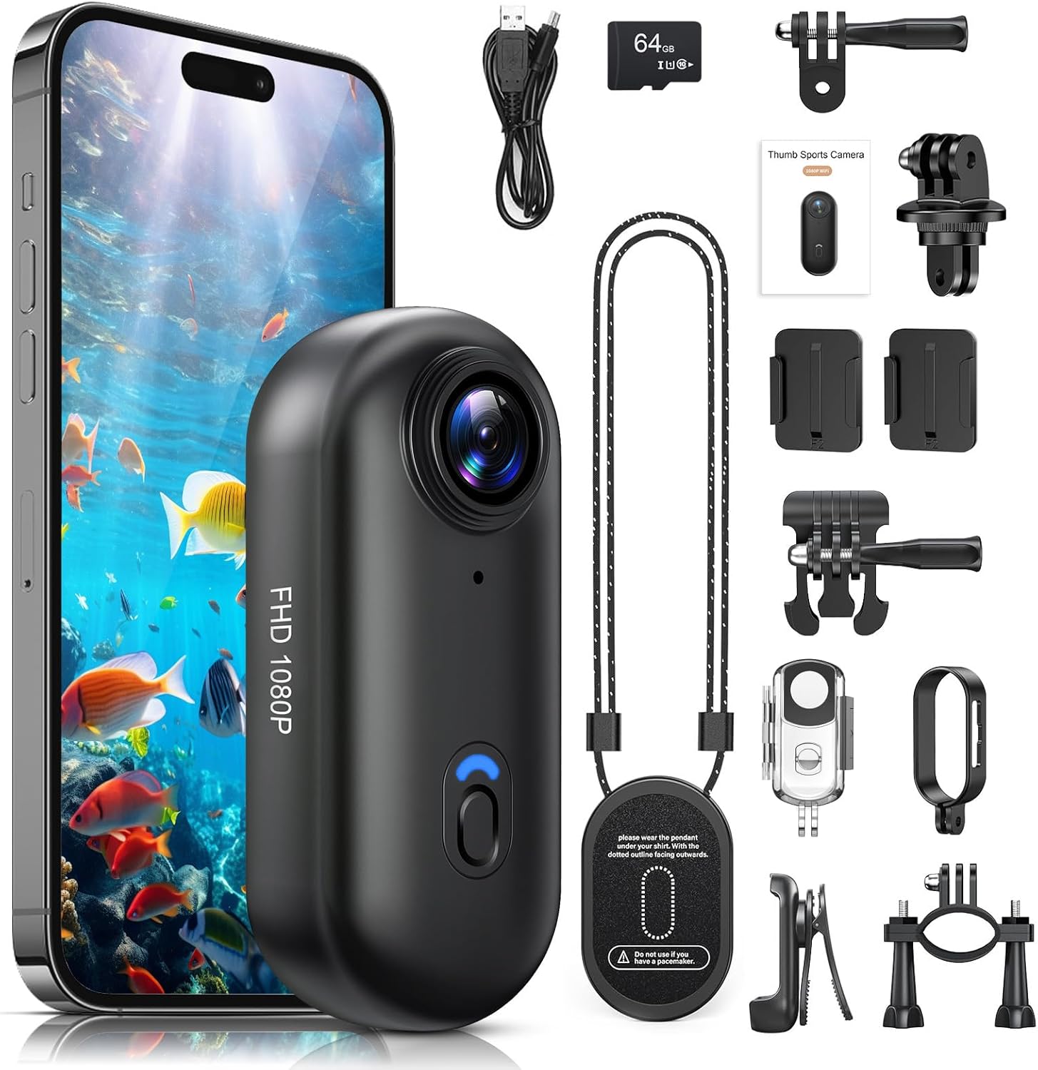 MEVRONISSHOP Sport Camera Wide Angle 120°, 360° Action Cam, Waterproof 30M, Hands-Free POV, Wi-Fi, 150min Battery - Portable Cam, Vlogging Camera for YouTubers (64G)