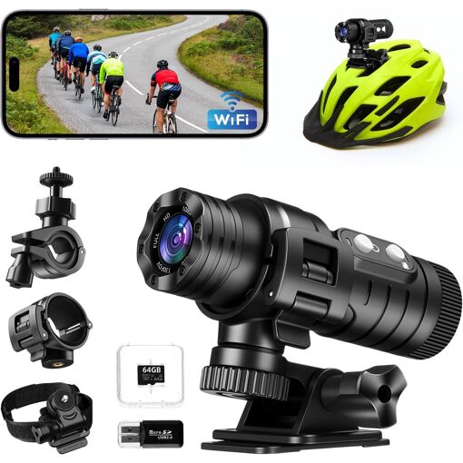 Cámara deportiva Aiker, versión mejorada con conexión WiFi inteligente, estanqueidad IP66, 1080p HD y lente gran angular de 120°, calibración automática, conexión práctica para compartir al instante.