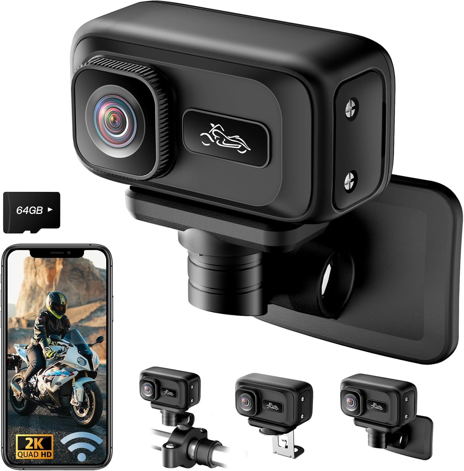 MEVRONISSHOP-Motorcycle Camera, 2K WiFi & Wide Angle 120° Sport Camera, Collision Lock with G-Sensor Action Cam, IP65 Standard for Motorcycles, Outdoor Sports