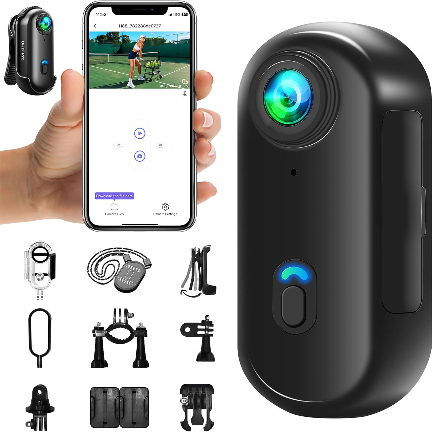MEVRONISSHOP Mini Sport Camera 4K, WiFi Action Camera, Portable Vlog Camcorder, POV Camera for Outdoor Sports, 360° Bodycam, Helmet Camera with Multifunctional Accessories