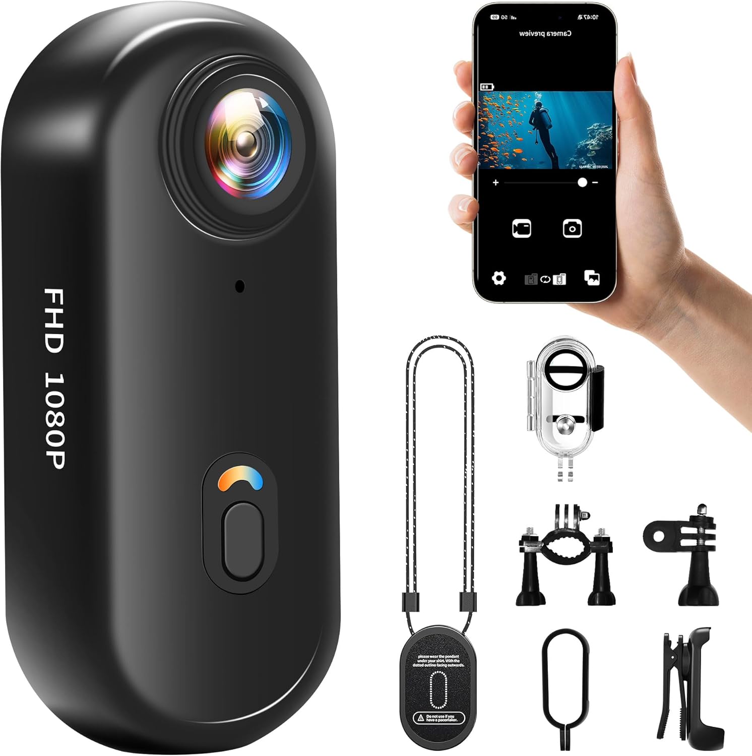 Cámara deportiva Mini MEVRONISSHOP 1080P WiFi, cámara corporal portátil, cámara de acción 360°, a prueba de agua hasta 30 metros, accesorios multifuncionales, para casco de moto