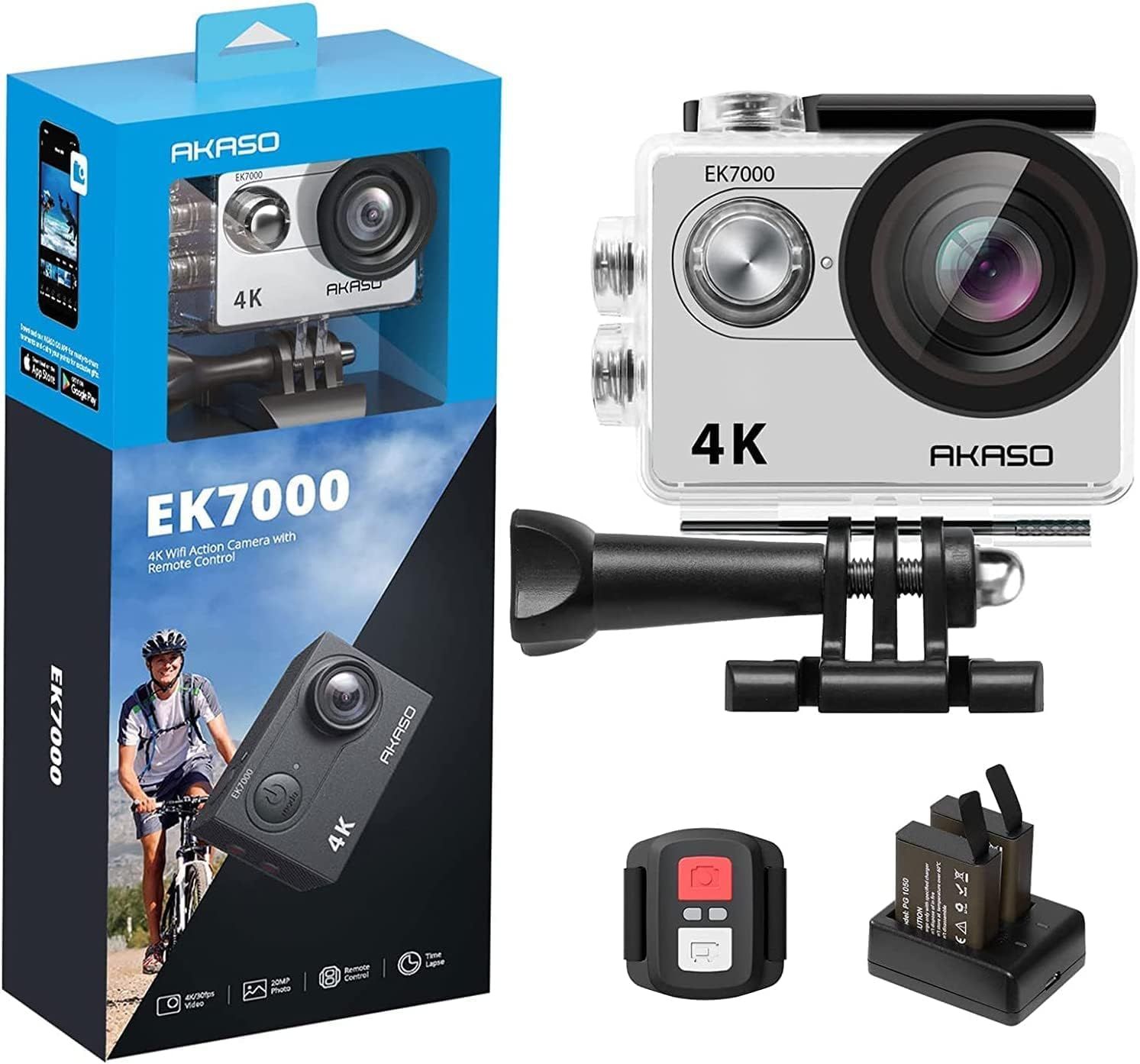 AKASO EK7000 4K Sport Camera - 170° HD, 20MP, WiFi, 30m Waterproof