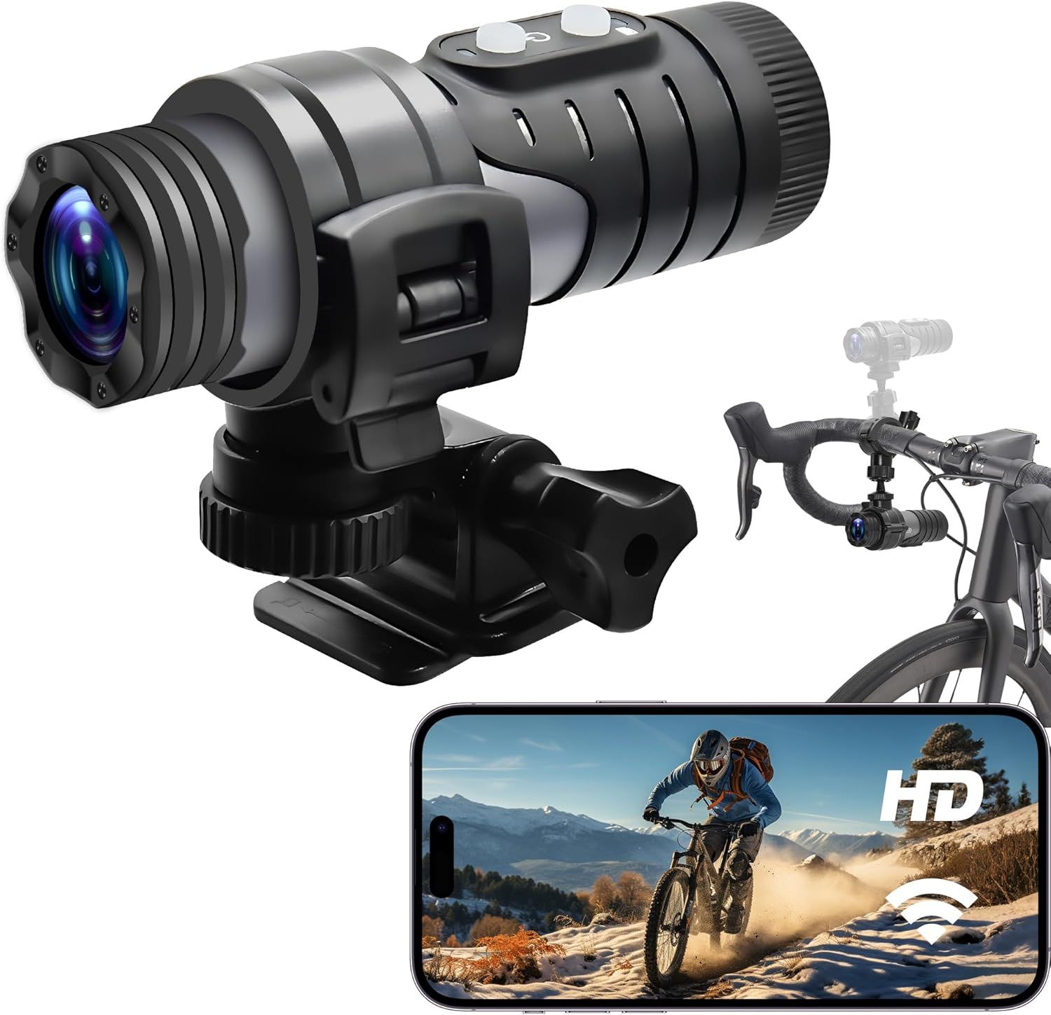Cámara de acción WiFi MEVRONISSHOP, Cámara deportiva de 120° 1080P HD para moto, montaña y carretera