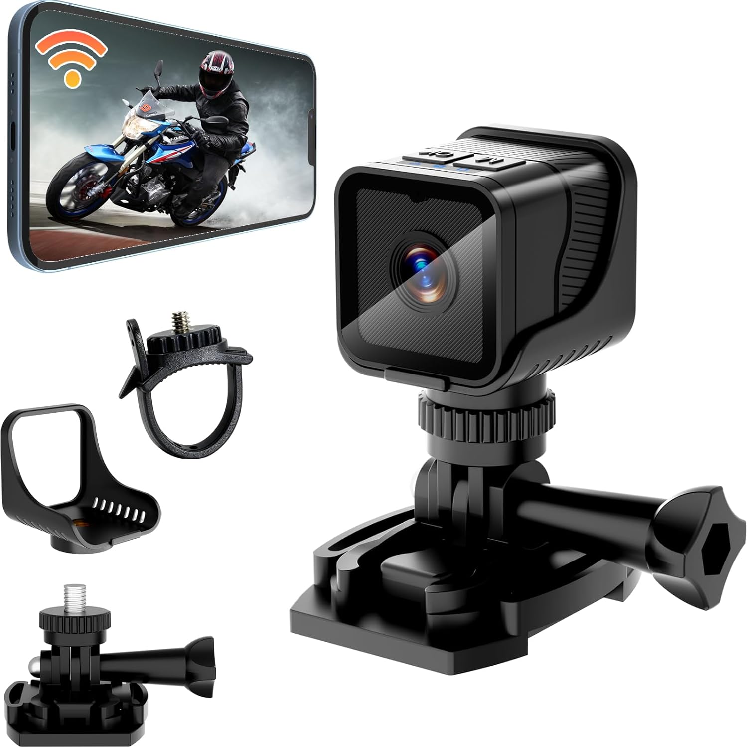 MEVRONISSHOP-Dashcam Velo, 1080P HD WiFi Portable Mini Camera for Sports, 120° Ultra Wide Angle Moto Helmet Camera with Loop Recording & Universal Mounts