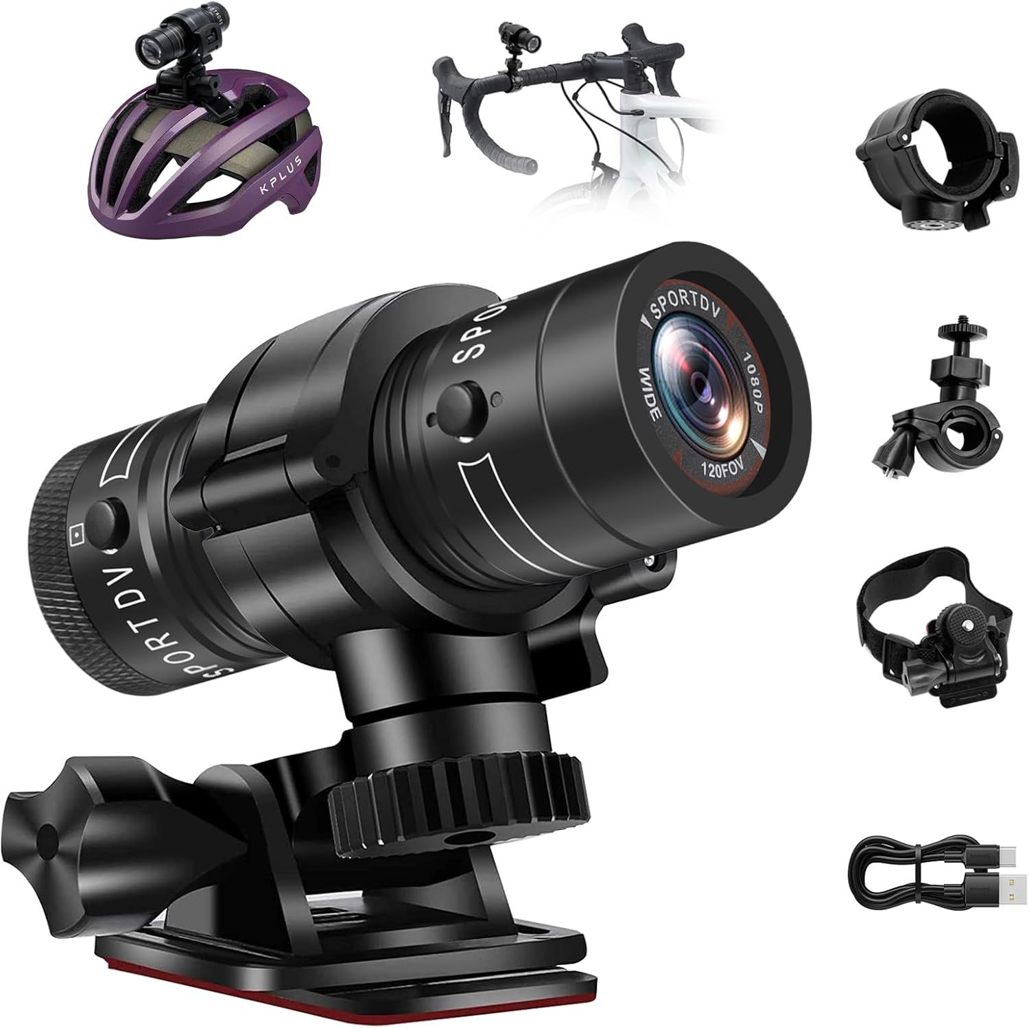 Cámara deportiva MEVRONISSHOP, 1080p HD y lente gran angular de 120° con batería de alta capacidad de 1000 mAh y protección IP63 para bicicleta/moto