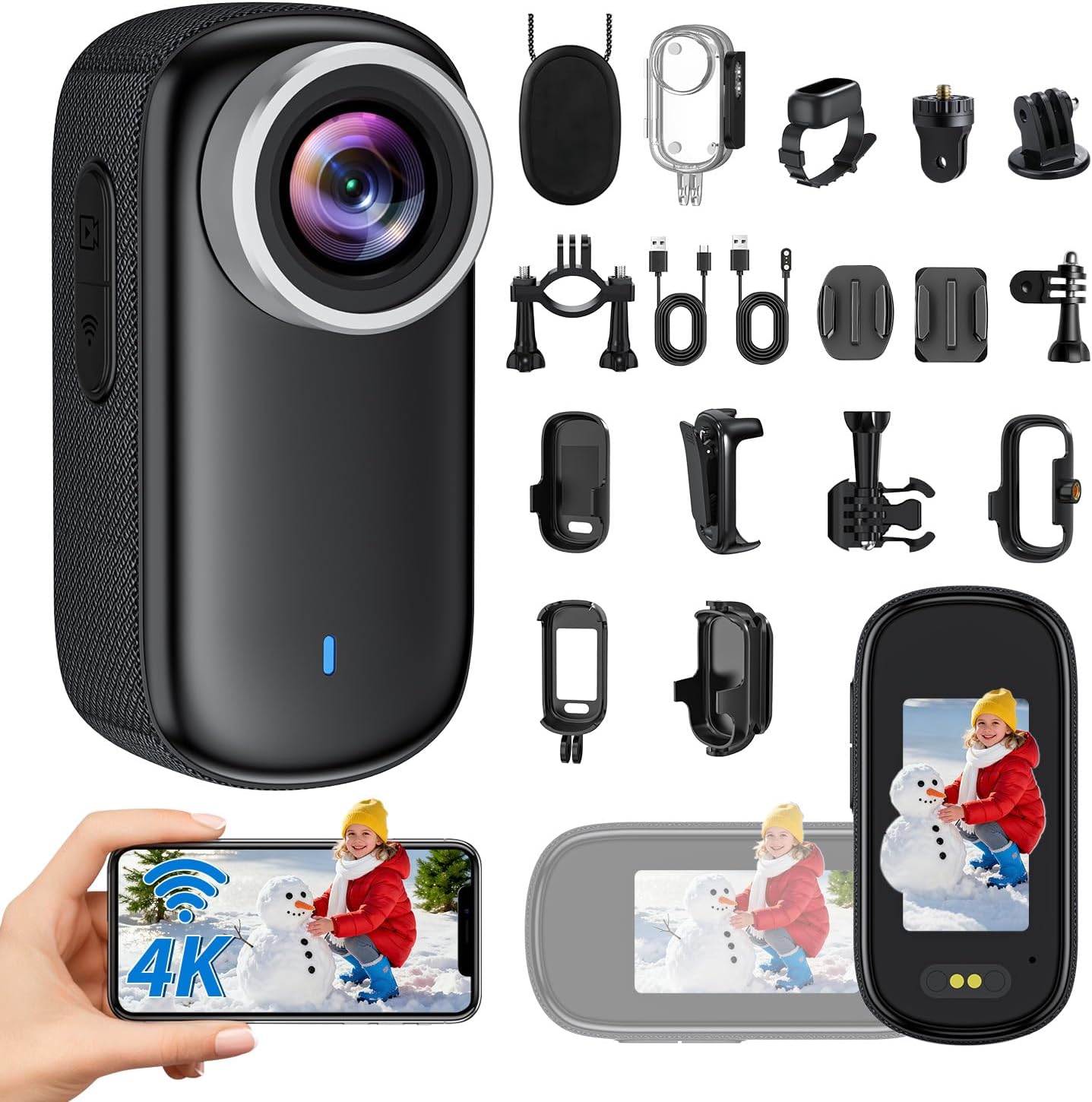Cámara deportiva Mini MEVRONISSHOP 4K, 32GB Cámara de acción WiFi con clip magnético, lente gran angular de 150°, cámara corporal resistente al agua hasta 30M para bicicleta motocicleta Accesorios deportivos para deportes y viajes