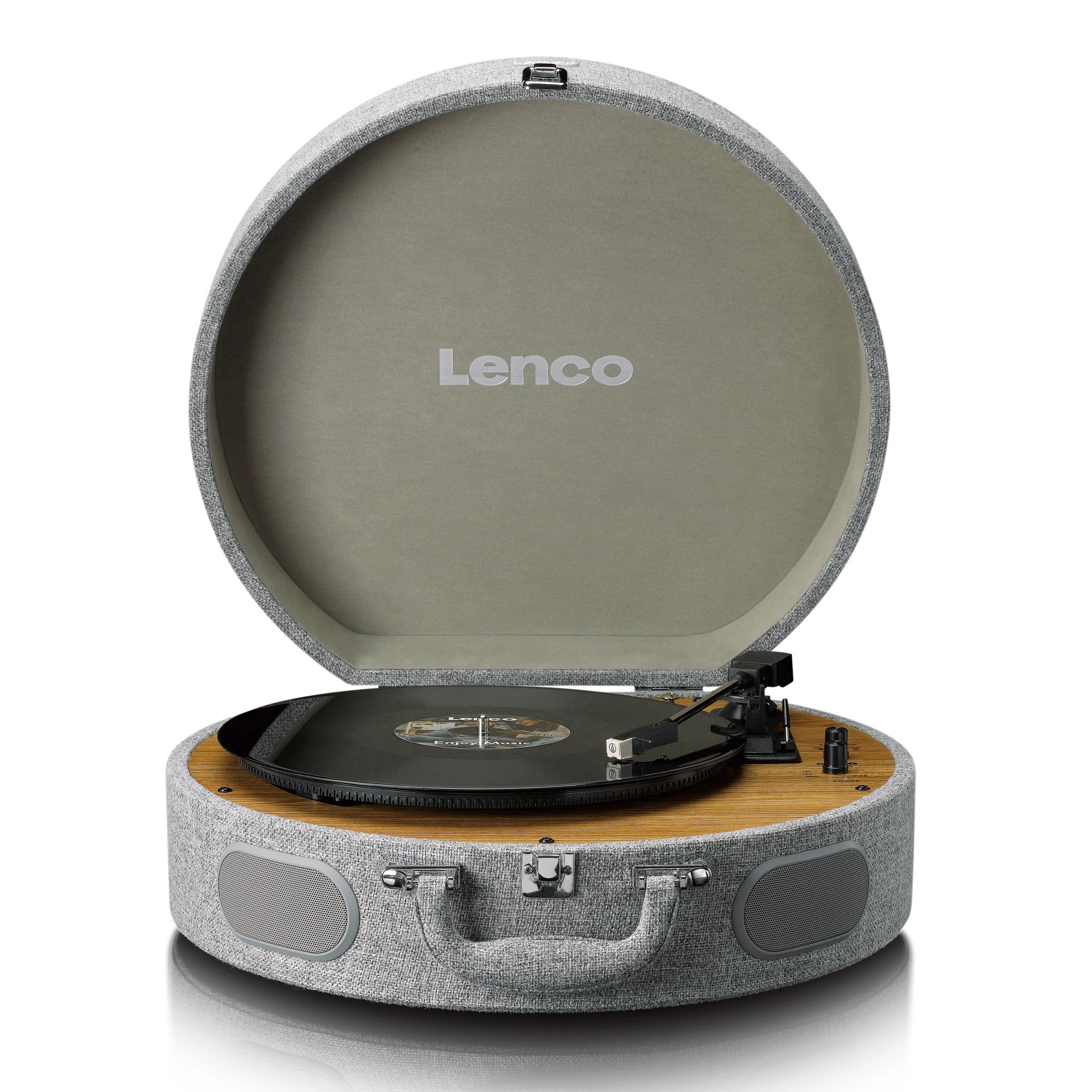 Lenco LS-66GY - Plato de vinilo retro de madera con altavoces integrados, Bluetooth y cartucho AT3600L - Gris