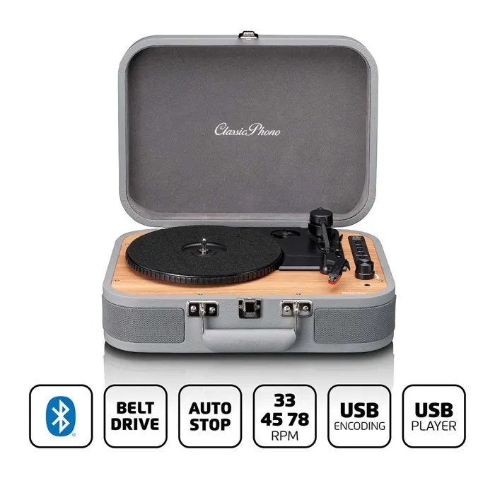 Turntable retro Bluetooth Lenco con altavoces integrados - Gris (33, 45 y 78 RPM)