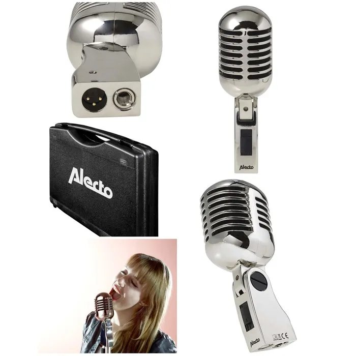 Audio Club Retro Vintage Chrome XLR Singing Microphone - 5m XLR Connection Cable - Carrying Case