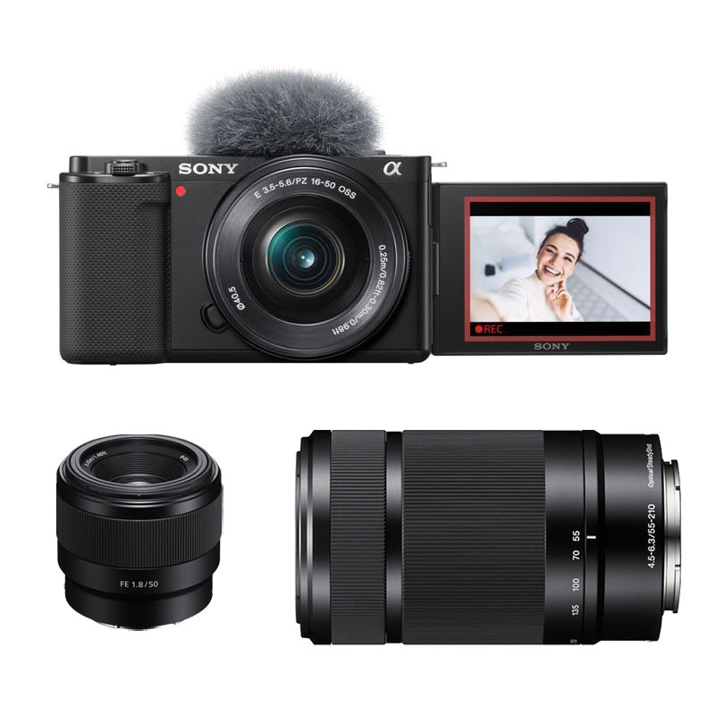 Sony Alpha ZV-E10 Black + 16-50 + 55-210 + 50mm 3-Year Warranty