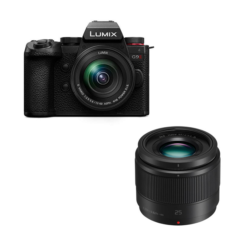 Panasonic Lumix G9 II Black + 12-60mm f/3.5-5.6 and 25mm f/1.7 Lenses, 3-Year Warranty