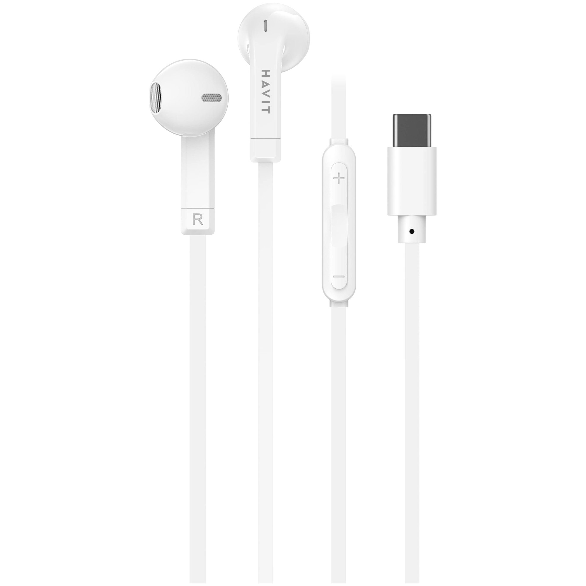 Havit Wired Headphones with USB-C, 1.2m Cable, White